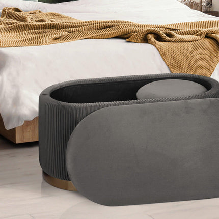 3 Piece Set Storage Ottoman - Blanket Box Velvet Padded Bench Stool FAYE GREY.