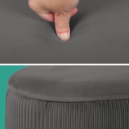 3 Piece Set Storage Ottoman - Blanket Box Velvet Padded Bench Stool FAYE GREY.