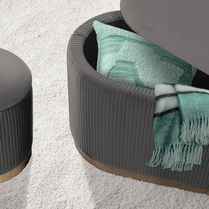 3 Piece Set Storage Ottoman - Blanket Box Velvet Padded Bench Stool FAYE GREY.