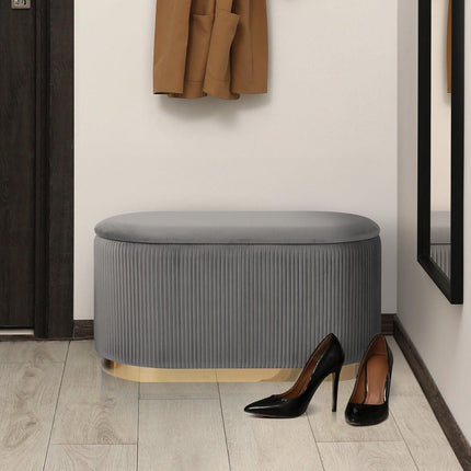 3 Piece Set Storage Ottoman - Blanket Box Velvet Padded Bench Stool FAYE GREY.