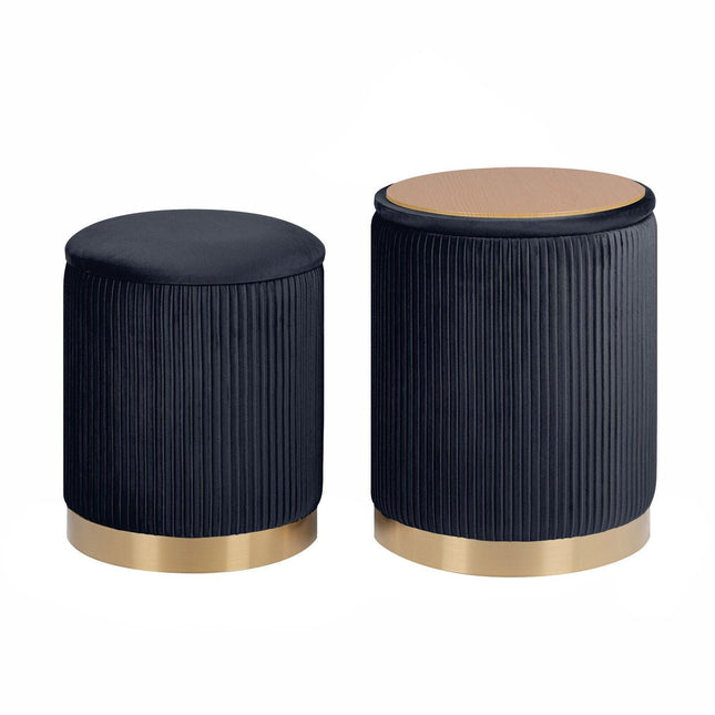 2X Side Table Storage Ottoman - Velvet Stool MIRA Black.