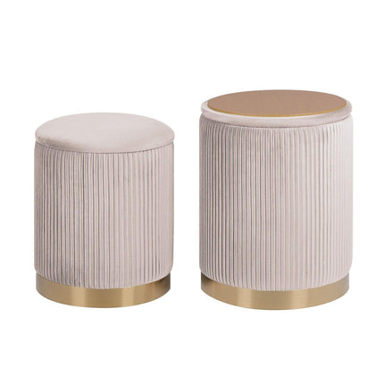 2X Side Table Storage Ottoman - Velvet Stool MIRA Cream.