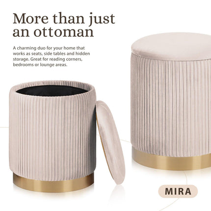 2X Side Table Storage Ottoman - Velvet Stool MIRA Cream.