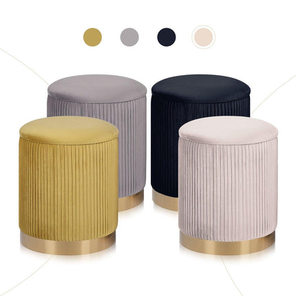 2X Side Table Storage Ottoman - Velvet Stool MIRA Cream.