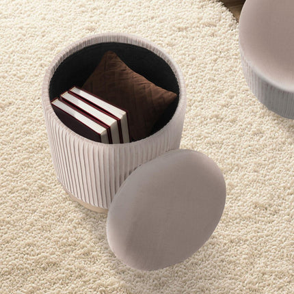 2X Side Table Storage Ottoman - Velvet Stool MIRA Cream.