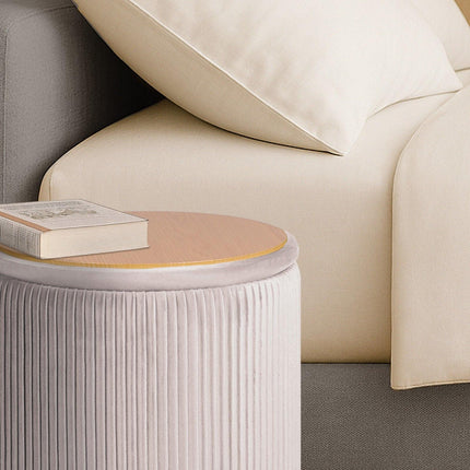 2X Side Table Storage Ottoman - Velvet Stool MIRA Cream.