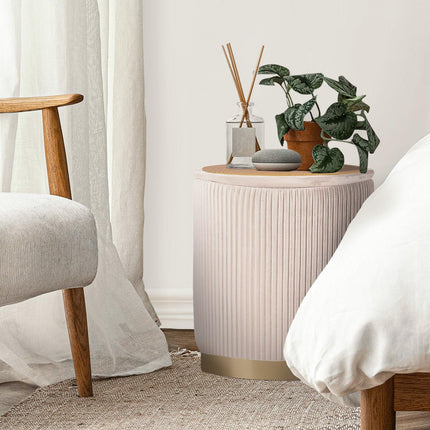 2X Side Table Storage Ottoman - Velvet Stool MIRA Cream.