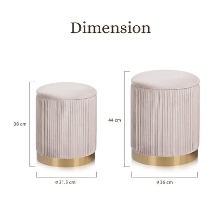 2X Side Table Storage Ottoman - Velvet Stool MIRA Cream.