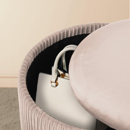 2X Side Table Storage Ottoman - Velvet Stool MIRA Cream.