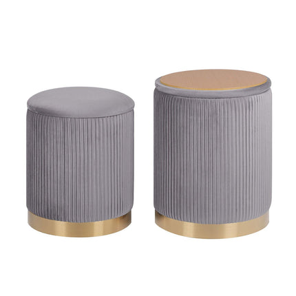 2X Side Table Storage Ottoman - Velvet Stool MIRA Grey.
