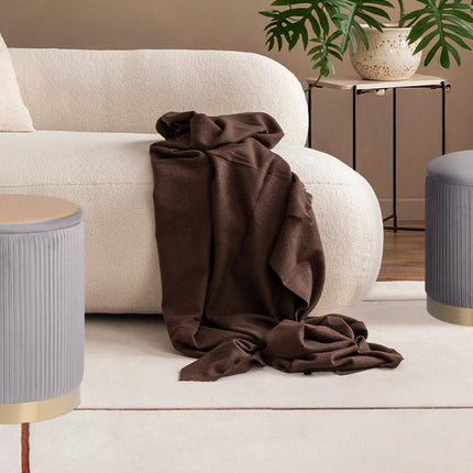 2X Side Table Storage Ottoman - Velvet Stool MIRA Grey.