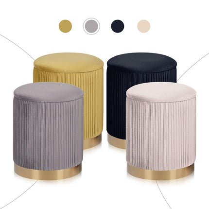 2X Side Table Storage Ottoman - Velvet Stool MIRA Grey.