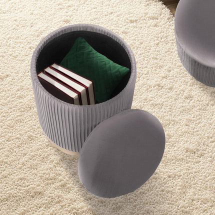 2X Side Table Storage Ottoman - Velvet Stool MIRA Grey.