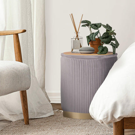 2X Side Table Storage Ottoman - Velvet Stool MIRA Grey.