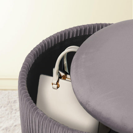 2X Side Table Storage Ottoman - Velvet Stool MIRA Grey.
