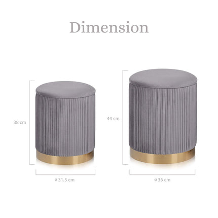2X Side Table Storage Ottoman - Velvet Stool MIRA Grey.