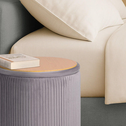 2X Side Table Storage Ottoman - Velvet Stool MIRA Grey.