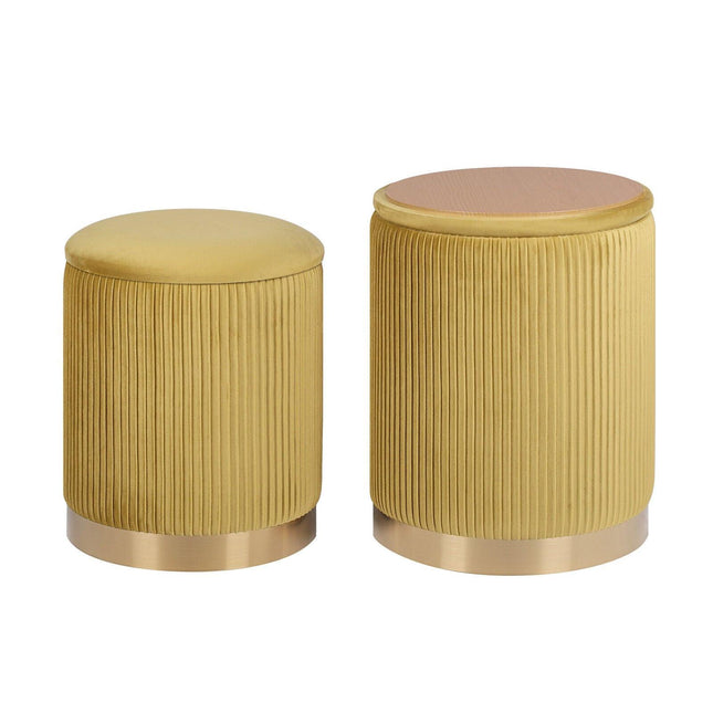 2X Side Table Storage Ottoman - Velvet Stool MIRA Mustard.