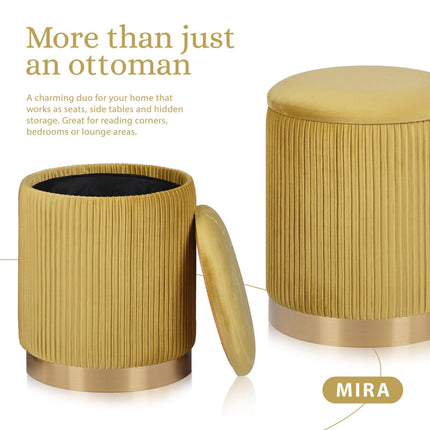 2X Side Table Storage Ottoman - Velvet Stool MIRA Mustard.