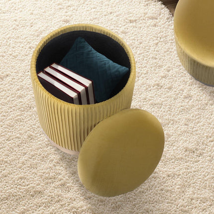 2X Side Table Storage Ottoman - Velvet Stool MIRA Mustard.