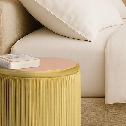 2X Side Table Storage Ottoman - Velvet Stool MIRA Mustard.