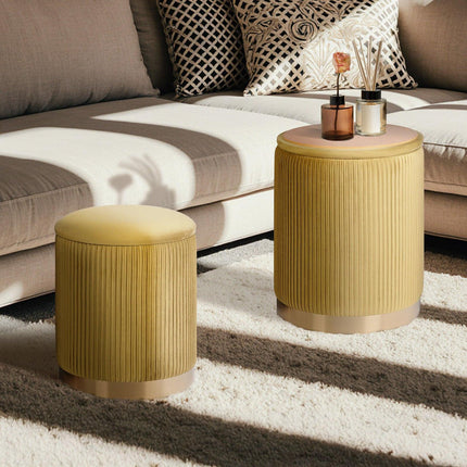 2X Side Table Storage Ottoman - Velvet Stool MIRA Mustard.