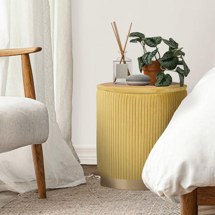 2X Side Table Storage Ottoman - Velvet Stool MIRA Mustard.