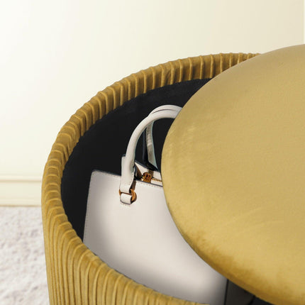 2X Side Table Storage Ottoman - Velvet Stool MIRA Mustard.