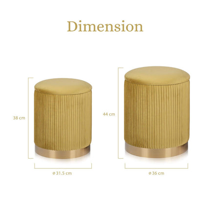 2X Side Table Storage Ottoman - Velvet Stool MIRA Mustard.
