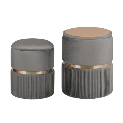 2X Side Table Storage Ottoman - Velvet Padded Stool Vanity Footstool REMI GREY.