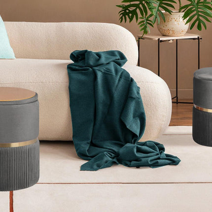 2X Side Table Storage Ottoman - Velvet Padded Stool Vanity Footstool REMI GREY.