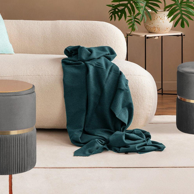 2X Side Table Storage Ottoman - Velvet Padded Stool Vanity Footstool REMI GREY.