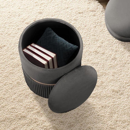 2X Side Table Storage Ottoman - Velvet Padded Stool Vanity Footstool REMI GREY.