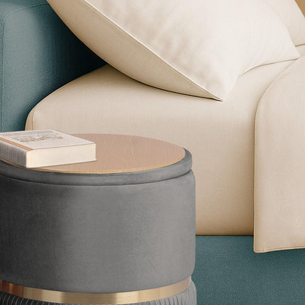 2X Side Table Storage Ottoman - Velvet Padded Stool Vanity Footstool REMI GREY.