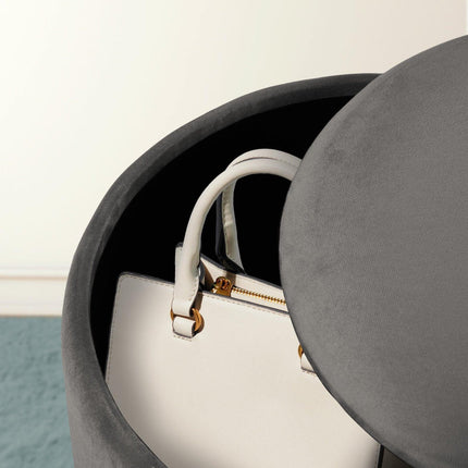 2X Side Table Storage Ottoman - Velvet Padded Stool Vanity Footstool REMI GREY.