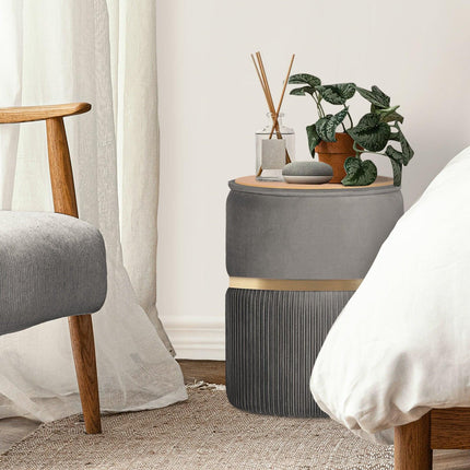 2X Side Table Storage Ottoman - Velvet Padded Stool Vanity Footstool REMI GREY.