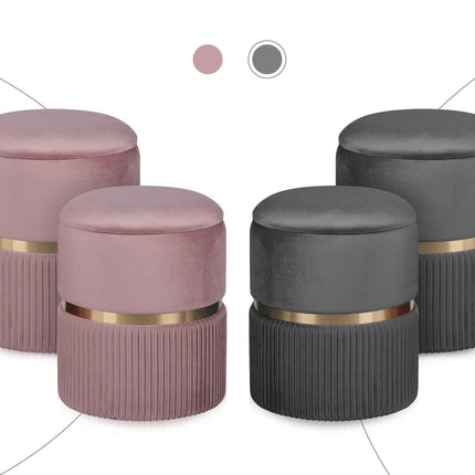 2X Side Table Storage Ottoman - Velvet Padded Stool Vanity Footstool REMI GREY.