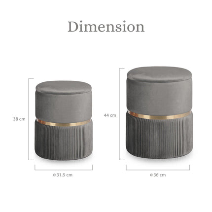 2X Side Table Storage Ottoman - Velvet Padded Stool Vanity Footstool REMI GREY.