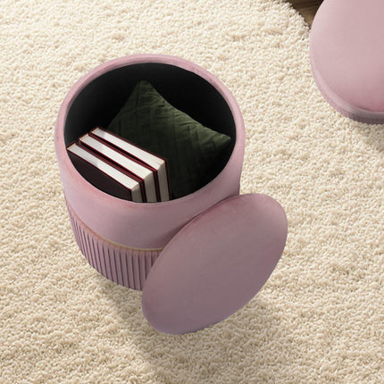 2X Side Table Storage Ottoman - Velvet Padded Stool Vanity Footstool REMI Pink.