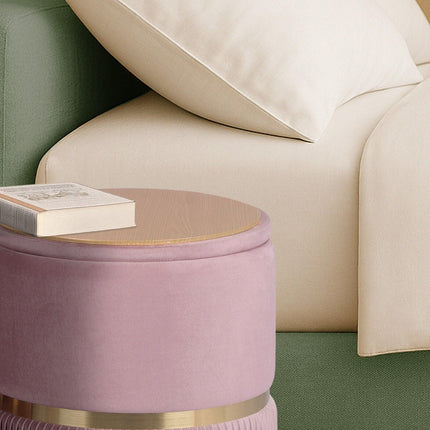 2X Side Table Storage Ottoman - Velvet Padded Stool Vanity Footstool REMI Pink.