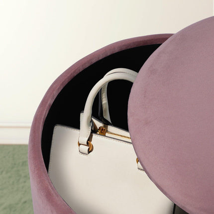 2X Side Table Storage Ottoman - Velvet Padded Stool Vanity Footstool REMI Pink.
