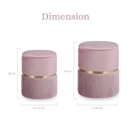 2X Side Table Storage Ottoman - Velvet Padded Stool Vanity Footstool REMI Pink.