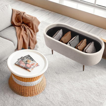 Coffee Table Storage Ottoman - Corduroy Padded Blanket Box Bench ESME CREAM.