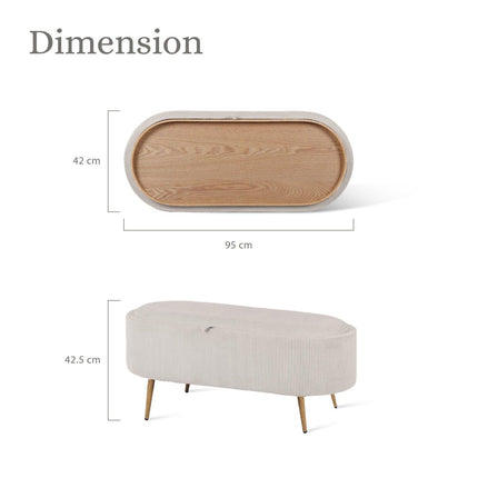 Coffee Table Storage Ottoman - Corduroy Padded Blanket Box Bench ESME CREAM.