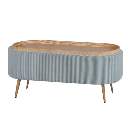 Coffee Table Storage Ottoman - Corduroy Padded Blanket Box Bench ESME - DUSTY BLUE.