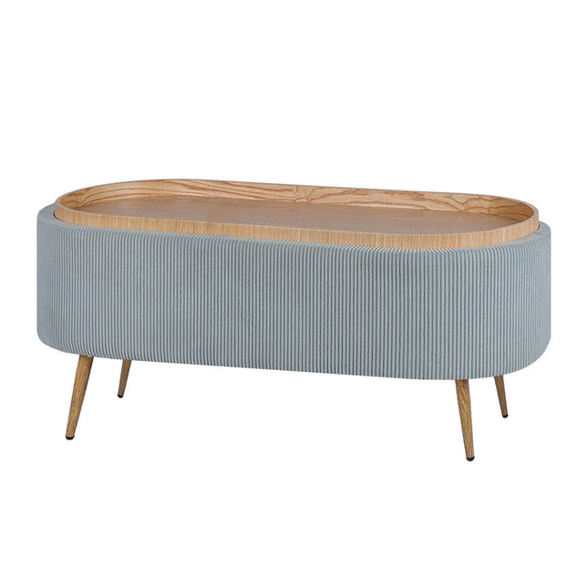 Coffee Table Storage Ottoman - Corduroy Padded Blanket Box Bench ESME - DUSTY BLUE.