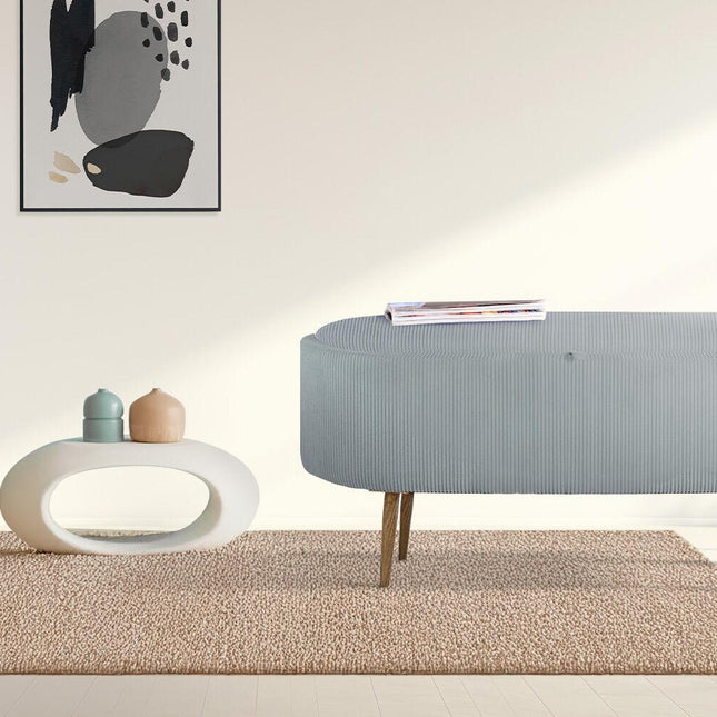 Coffee Table Storage Ottoman - Corduroy Padded Blanket Box Bench ESME - DUSTY BLUE.