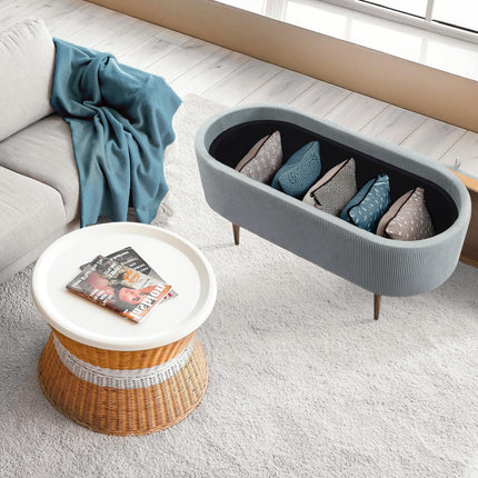Coffee Table Storage Ottoman - Corduroy Padded Blanket Box Bench ESME - DUSTY BLUE.