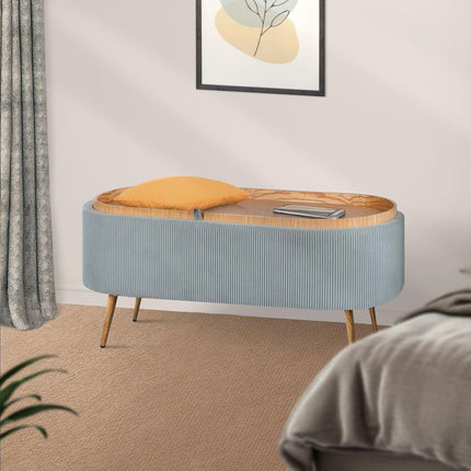 Coffee Table Storage Ottoman - Corduroy Padded Blanket Box Bench ESME - DUSTY BLUE.