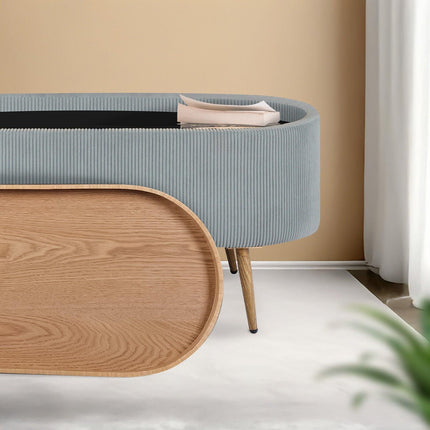 Coffee Table Storage Ottoman - Corduroy Padded Blanket Box Bench ESME - DUSTY BLUE.